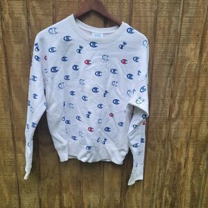 Champion Reverse Weave White Logo Long Sleeve Sweatshirt Womens Size M